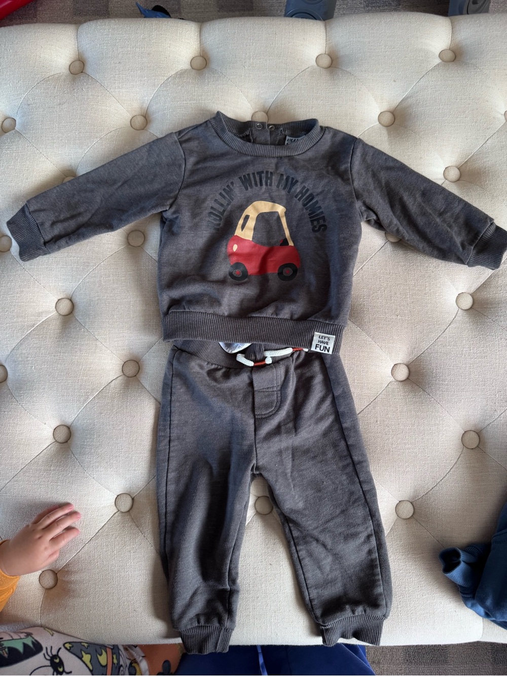 Kids Grey Sweatshirt & Jogger Set with Red Car Graphic